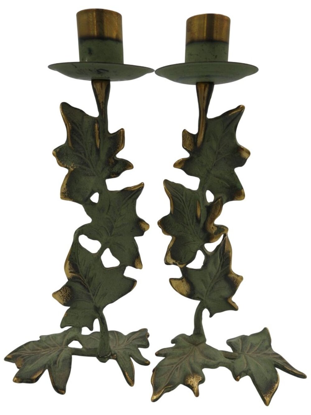 Vintage PartyLite Set of 2 9" Ivy Trellis Brass & Green Candle Stick Holders #P0